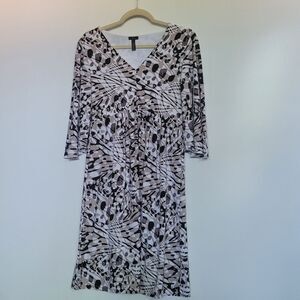 SOMA neutral black tan cream white 3/4 sleeve stretch dress S SMALL